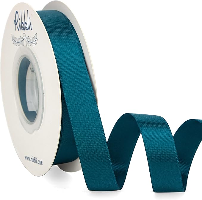 Ribbli Teal Satin Ribbon 5/8 inch x Continuous 25 Yards,Double Faced Satin Use for Craft, Gift Wrapping, Christmas Ornaments, Hair Bows, Bouquet Bows