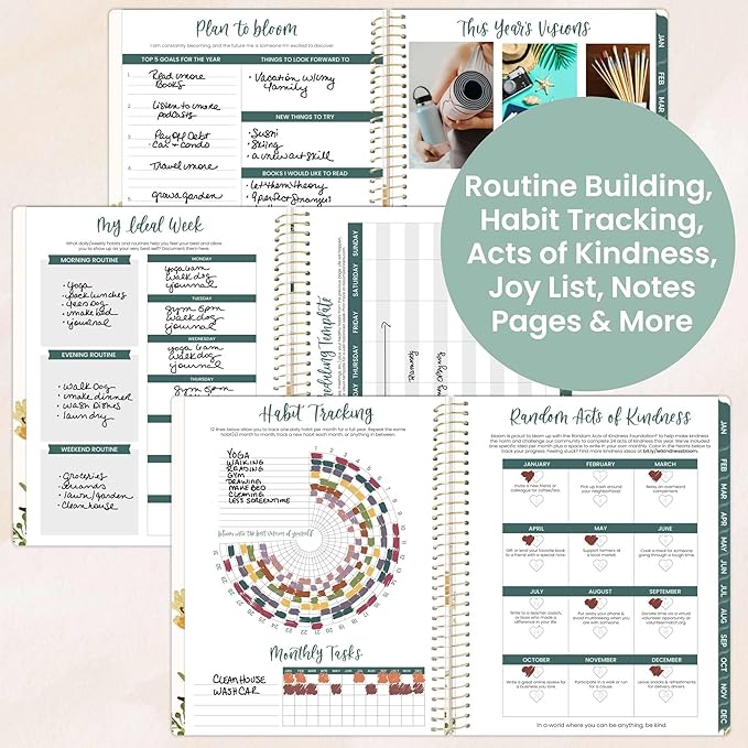 bloom daily planners 2026 Planner (January to December) - 8.5” x 11” Weekly & Monthly Dated Agenda Organizer Book with Stickers & Tabs - Flexible Soft Cover - Beige Bouquet