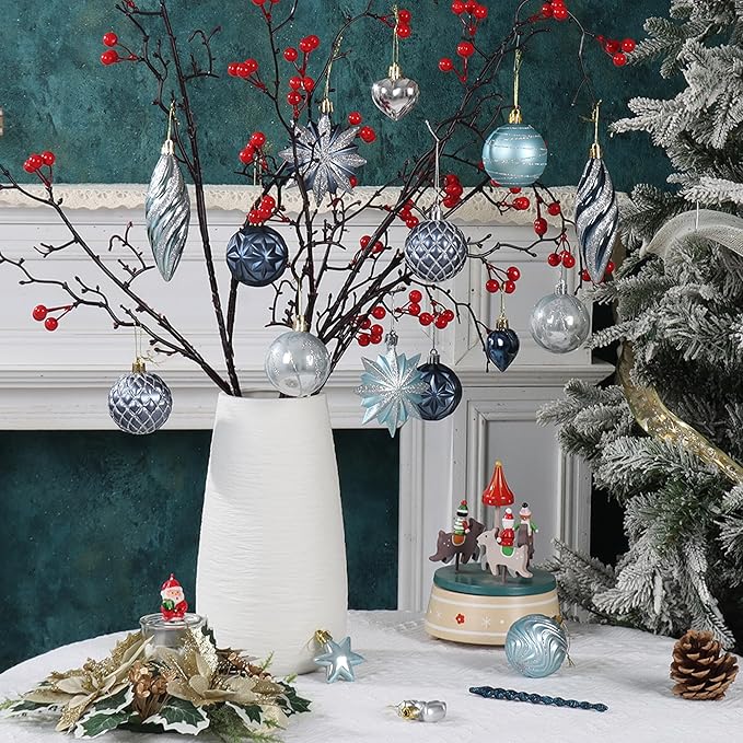 82Pcs Blue and Silver Christmas Ornaments Set, Shatterproof Medium Christmas Ball Ornaments, Christmas Decorations Hanging Ornaments for Xmas Trees, Holiday, Party Decor (Navy Blue & Silver)