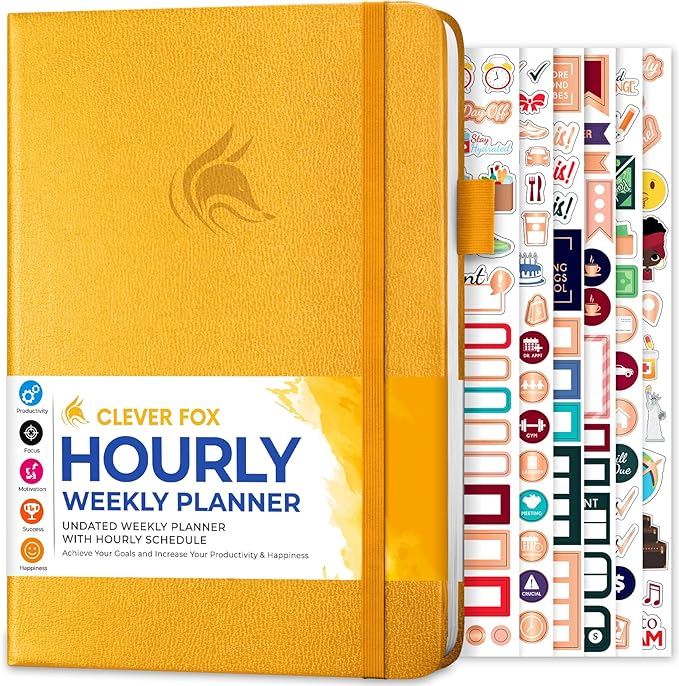 Clever Fox Planner Schedule – Undated Weekly & Monthly Life Planner with Time Slots, Appointment Book & Daily Organizer, A5 (Yellow)