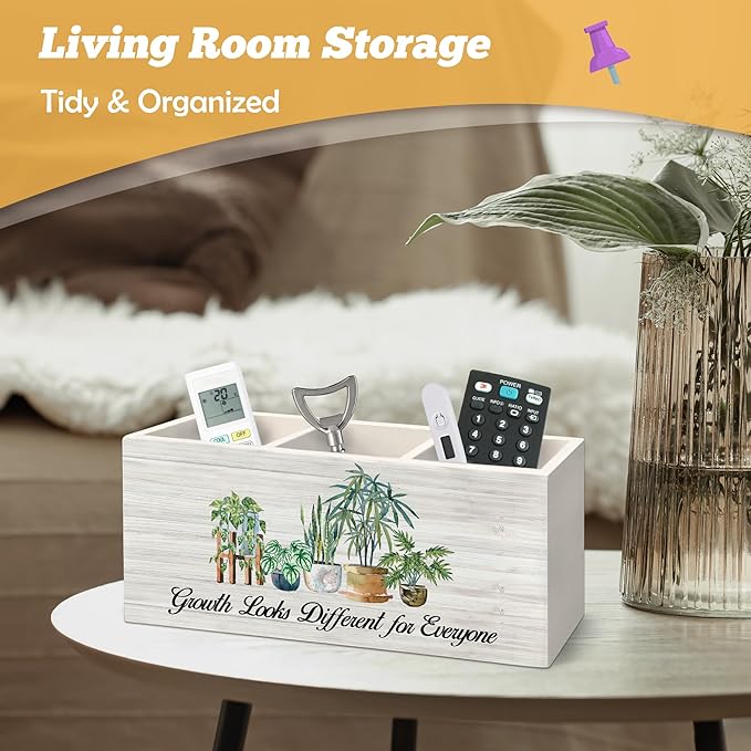 Mental Health Inspirational Pen Holder Organizer for Desk Accessories, Growth Looks Different for Everyone Motivational Wooden Box Desk Decorations for Therapy Counselor Office Decor