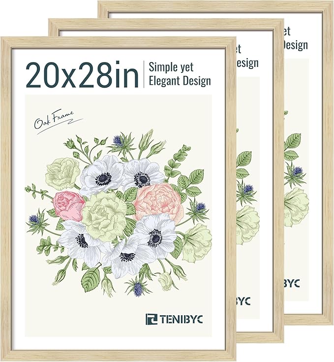 20x28 Picture Frames Set - 3 Pack - Natural Oak Wood - Display Wall Posters, Gallery Displays, Large Photos & Puzzles - Wall Decor