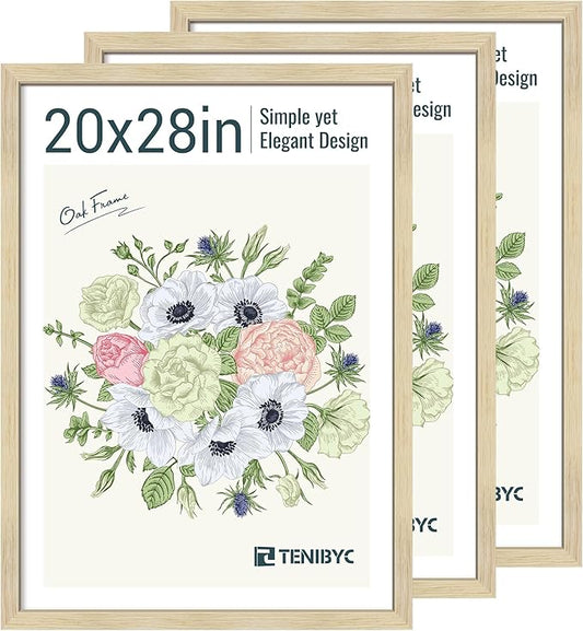 20x28 Picture Frames Set - 3 Pack - Natural Oak Wood - Display Wall Posters, Gallery Displays, Large Photos & Puzzles - Wall Decor