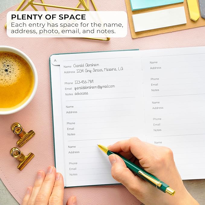 Clever Fox Address Book with alphabetic tabs - PU Leather Telephone and Address Book for Keeping Contacts Safe, Contact Organizer Journal, Medium Size (5.3″ x 7.7″) Hardcover, Dark Teal