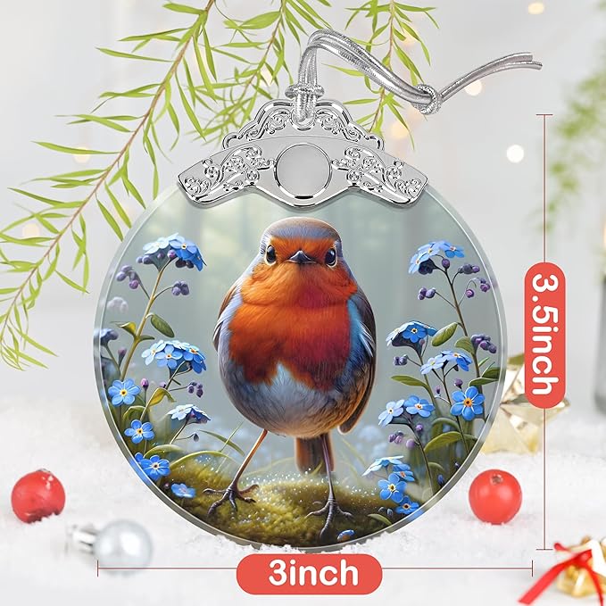 Robin Stained Glass Ornament - Christmas Tree Decorations, Robin Ornaments for Christmas Tree