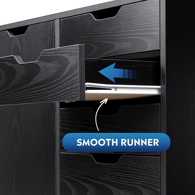 DEVAISE Mobile File Cabinet, 5-Drawer Wood Dresser Chest with Door, Printer Stand for Home Office, Black