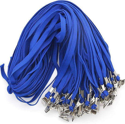 Beebel Lanyard 100 Pack Blue Badge Lanyards Flat Lanyards Round 32" with Badge Clip