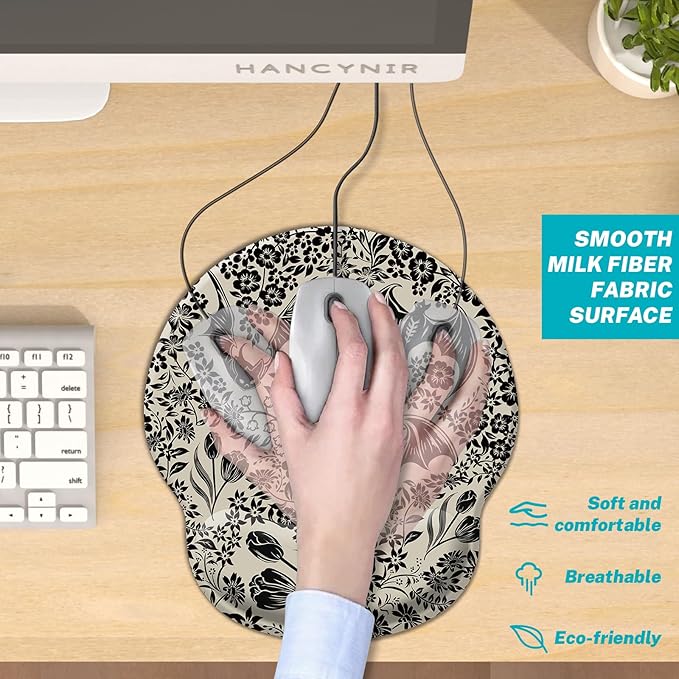 Goth Bat Floral Ergonomic Mouse Pad with Wrist Rest, Gothic Flowers Gaming Mousepad Wrist Support, Funny Computer Mouse Pad with Non-Slip PU Base for Desk Accessories Office Decor Supplies