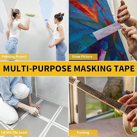 Masking Tape 1 Inch Wide, 4 Pack Painters Tape, Strong Adhesive Labeling Tape, Beige White, 55 Yards per Roll (220 Total Yards) for Home, Office, Labeling, School, DIY, and Crafts