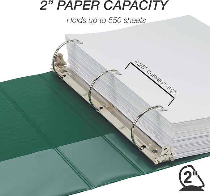 Samsill Durable 2 Inch Binder, Made in The USA, D Ring Binder, Customizable Clear View Cover, Forest Green, Holds 475 Pages