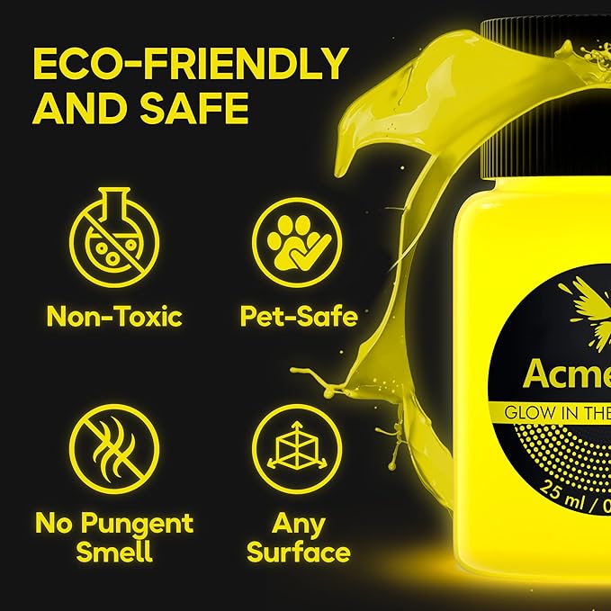 Glow in the Dark Acrylic Paint Set - 9 Neon Fluorescent Colors for Canvas, Wood & Stone - Blacklight Reactive - Cool Art Supplies Gift for Artists & Adults