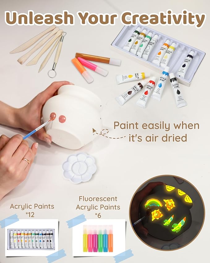Air Dry Clay for Adults - Pottery Starter Kit for Beginner,Sculpting Tools, Gloss Varnish, DIY Plate Making Kit Gift for Christmas, Valentine's Day,Arts & Crafts
