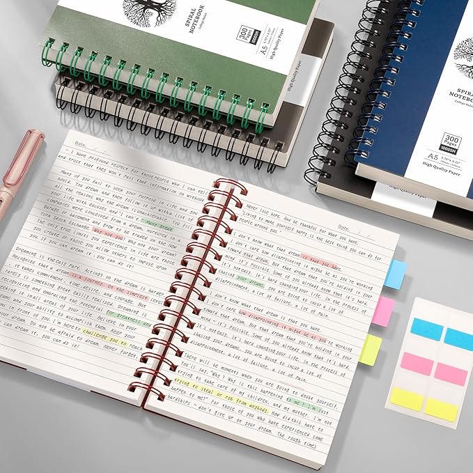 AHGXG Spiral Notebook College Ruled - Spiral Journal A5 Smal Notebooks for Work, 100GSM Thick Paper, Plastic Hardcover, for Office School Writing Notes,5.7" x 8.3", Green