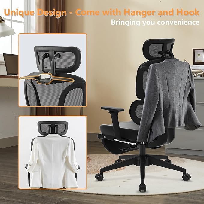 FLEXISPOT ErgoX-S Big and Tall Mesh Office Chair, Computer Desk Chair Adjustable Swivel with Footrest Lumbar Support Headrest and 360°Rotation for Home Office, Black Foam