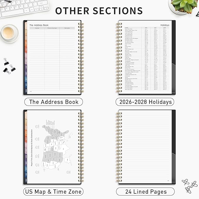 RETTACY 2026 Planner, Weekly and Monthly, Large Size (8.5" x 11"), Jan - Dec 2026, Agenda, Calendar, 12 Month Tabs, Flexible Plastic Cover, 100 GSM Thick Paper, Spiral-bound (Black)