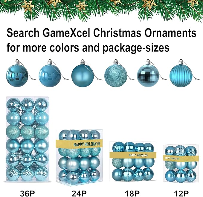 Baby Blue 1.6" Small Christmas Balls Christmas Tree Decoration Ornaments Shatterproof Hanging Balls for Birthday Halloween Holiday Wedding Decorations Set of 24pcs