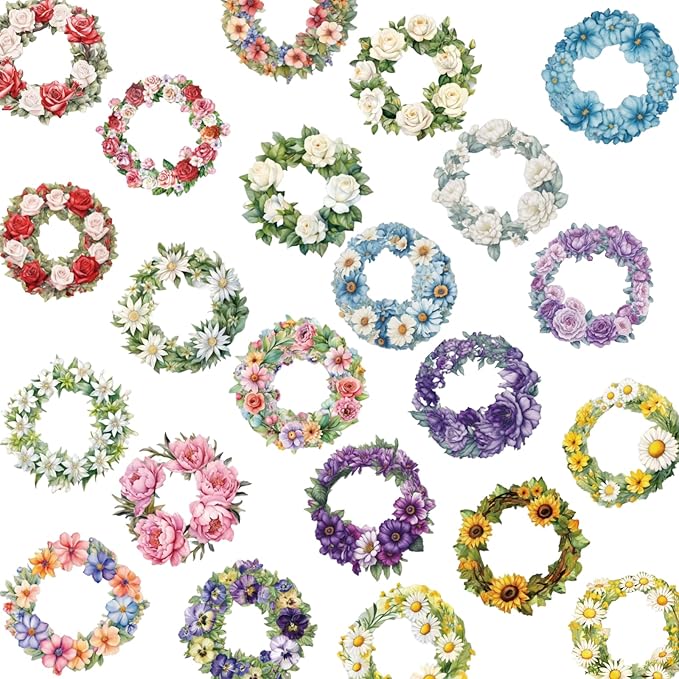 48 Pieces Vintage Garland Hard Card Scrapbook Stickers, 6 Pack Aesthetic Background Flower Frames Decorative Stickers for Scrapbooking Planner Junk Journal Supplies Collage