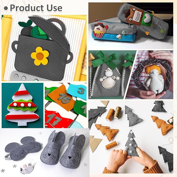 XSEINO 12 Rolls 8"x35"(20.5x90cm) 1.4mm Thick Soft Felt Fabric Sheet 12 Assorted Black White Gray Series Colors Felt Pack for DIY Craft Sewing Squares Nonwoven Patchwork