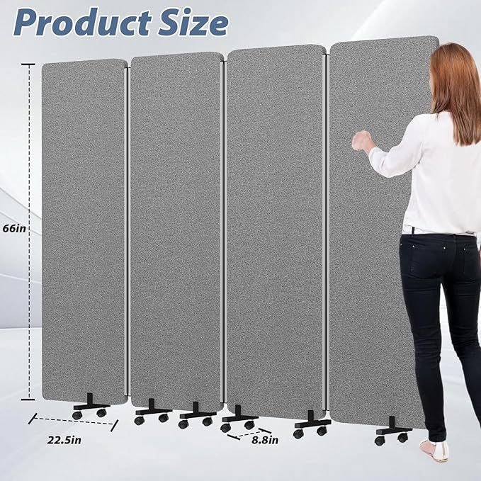 Acoustic Room Divider Privacy Panel with Wheels, 4 Panel Soundproof Room Divider (Aluminum Frame) for Room Partition, Folding Room Dividers Separation Office Cubicle Wall Sound Proof Partition Divider