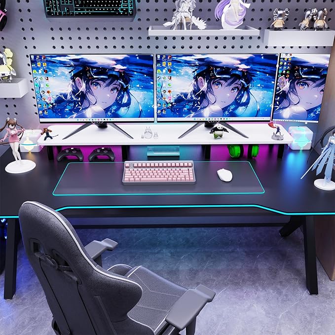 Dual Monitor Stand Riser 43.7 inch Large Extra Long Monitor Stand Riser Wide TV Stand Riser Monitor Stand for 2 Monitors Wood & Steel Leg Desktop Riser Desk Organization Home Office (White)