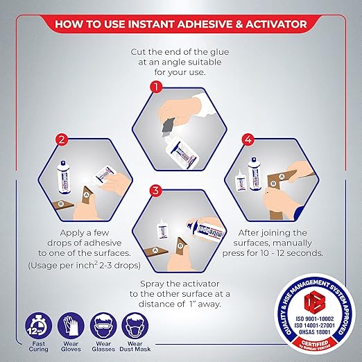 MITREAPEL Ca Glue with Activator (2 x 1.7 oz - 2 x 6.7 fl oz), Cyanoacrylate Super Glue for Plastic, Glass, Leather, Ceramic, Woodworking, DIY, 3D Printing - Instant Bond - 2 Pack