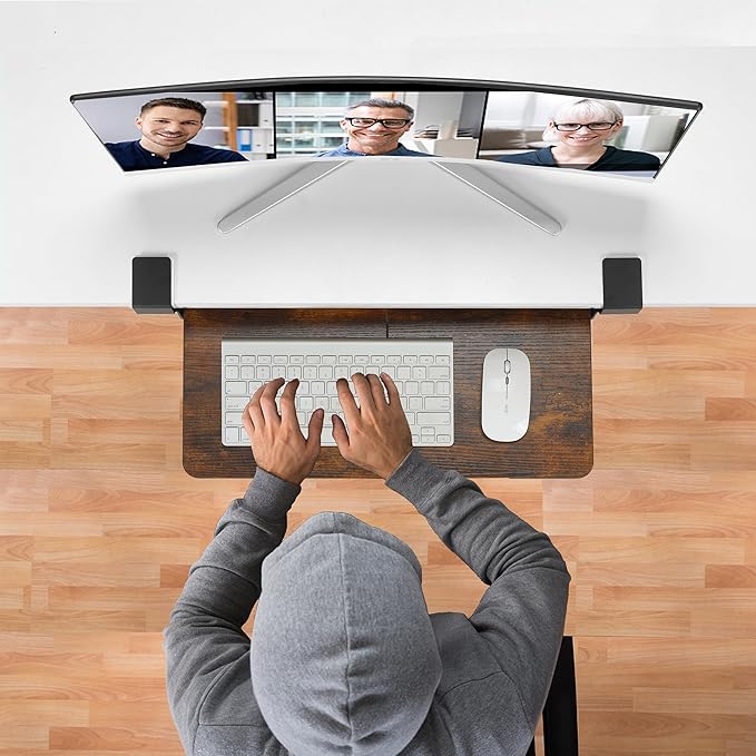 ETHU Keyboard Tray Under Desk, 19.7" X 11.81" Small Size Keyboard Drawer with C Clamp-on Mount Easy to Install, Computer Keyboard Stand Slide Pull Out, Ergonomic Keyboard Tray for Home, Office
