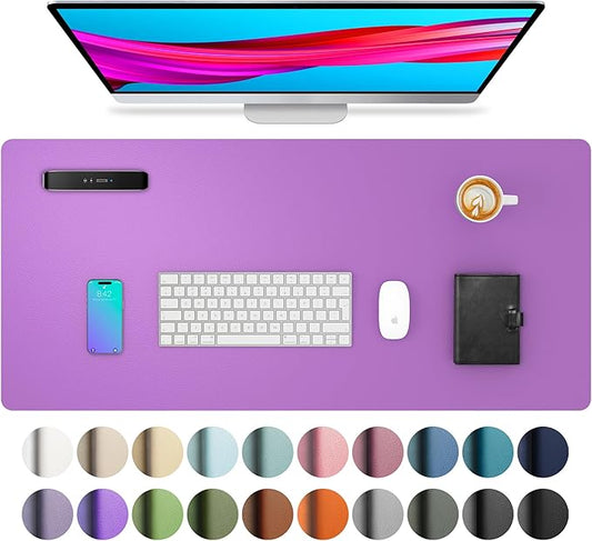 Aothia Leather Desk Pad Protector, Mouse Pad, Office Desk Mat, Non-Slip PU Leather Desk Blotter, Laptop Desk Pad, Waterproof Desk Writing Pad for Office and Home (31.5" x 15.7", Iris Violet)