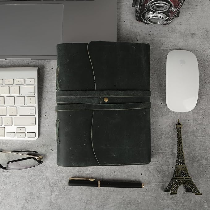 Handmade Leather Journal 8x6 Inch | Blue Vintage Notebook with Unlined Pages | Antique Travel Diary, Writing Sketchbook for Men & Women