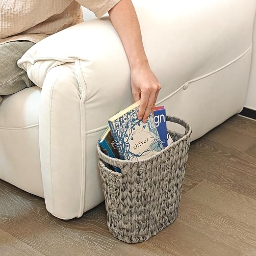 PINXIURY Wicker Trash Can,Watse Basket, Woven Bathroom Trash Can with Handles, Waste Paper Basket, Trash Cans for Bedroom,Decorative Boho Trash Can, 19 Liters/5 Gallons