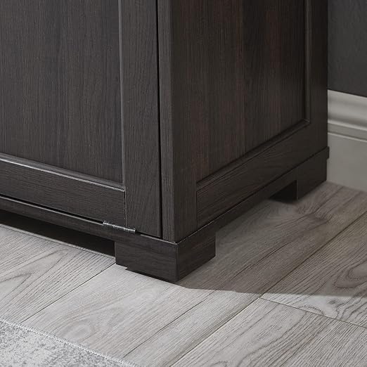 OLD CAPTAIN Double Tilt Out Trash Cabinet, Wooden Kitchen Garbage Can Free Standing Holder (Dark Brown+Black Top Panel)…