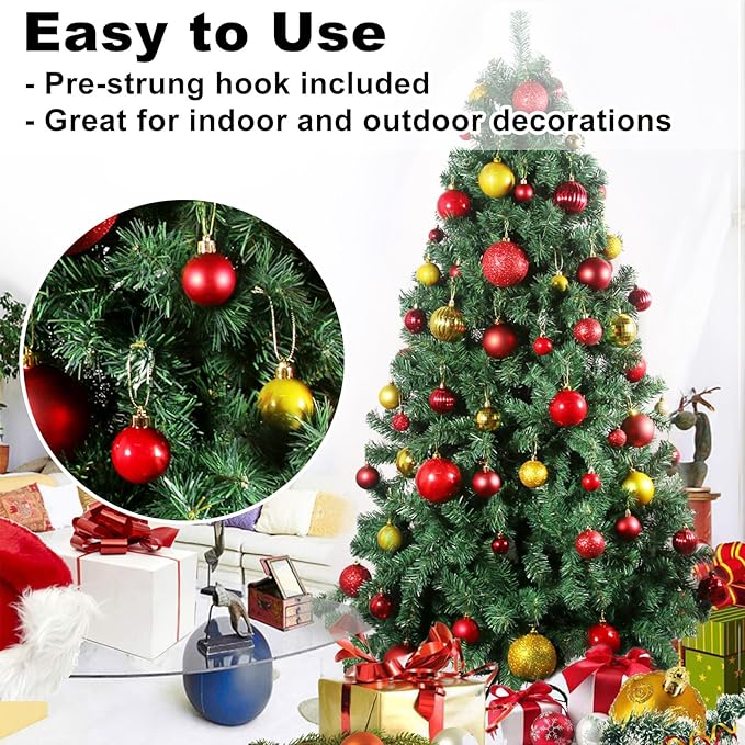 Red & Gold 1.6" Small Christmas Balls Christmas Tree Decoration Ornaments Shatterproof Hanging Balls for Birthday Halloween Holiday Wedding Decorations Set of 24pcs