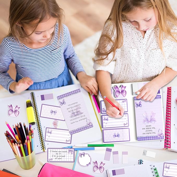Xqumoi Coquette Purple Bow Sticky Notes Set - I’m Just A Girl Self-Stick Note Pads Bowknot Notepads Writing Memo Pad Page Marker Bookmarker Preppy Girly Stuff Back to School Office Supplies Gift