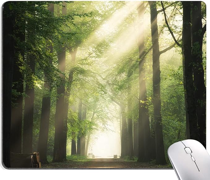 Hokafenle Mouse Pad, Natural Forest Mouse Pad, Rectangle Mouse Mat Square Waterproof Mouse Pads Non-Slip Rubber Base Mousepad for Office Laptop, 9.5"x7.9"x0.12" Inch