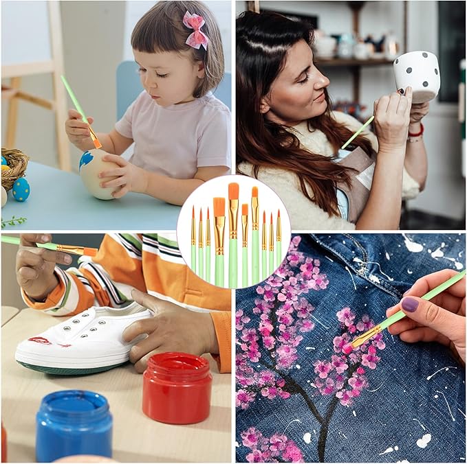 ESRICH Paint Brushes Set,8 Packs 80 Pcs Acrylic Paint Brush Set,Acrylic Oil Watercolor, Face Nail Art, Miniature Detailing,Rock Painting,Painting Artist Professional Kits(Green) ﻿