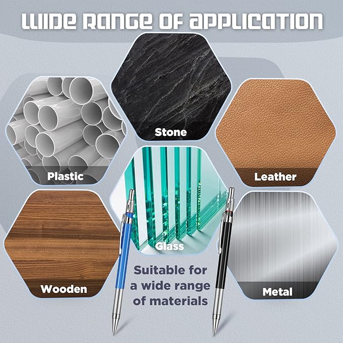 Nezyo 12 Pieces Welder Pencil with 108 Pieces Round Refills Mechanical Metal Pencil Marker with Built in Sharpener Pen for Construction Workers, Metal Work, Plumbers, Framers