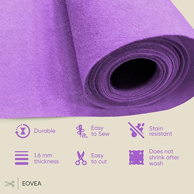 EOVEA | Acrylic Felt Fabric by The Yard - Non-Stiff, Soft Material - 72" Wide - 1.6mm Thick Felt Sheets for DIY Crafts, Sewing, Upholstery, Cushion, Padding(Lavender, 5 Yard)