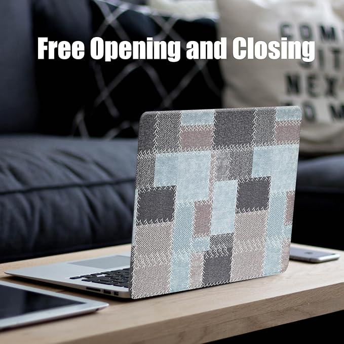 DTangLsm Checkered Case for MacBook Air 13 inch 2025 2024 2023 2022 M4 M3 M2 A3240 A3113 A2681, Checkerboard Grid Textured Leather Hard Shell Cover for MacBook Air 13.6 inch Case & Keyboard Cover,Blue