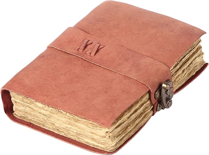 Vintage Leather Journal Handmade Buffalo Non-Refillable Deckle Edge Paper – Leather Bound Journal for Women, Men, C-Lock Closure, Ideal for Writing & Travel for Artists (Sunset Peach)