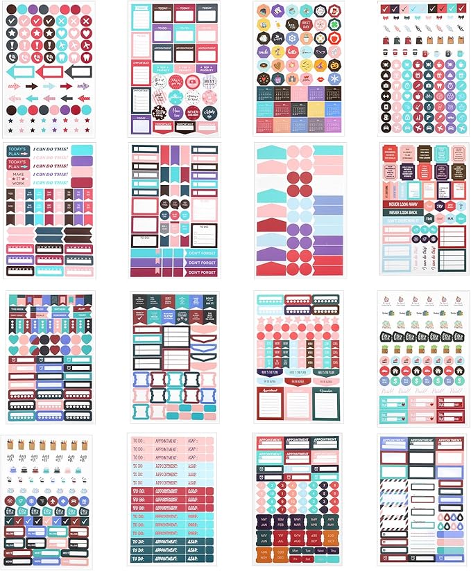 16 Sheet 1500+ Planner Stickers, Colorful Calendar Stickers to Remind to Do Daily Tasks, Journaling, Decorate Your Planner Accessories