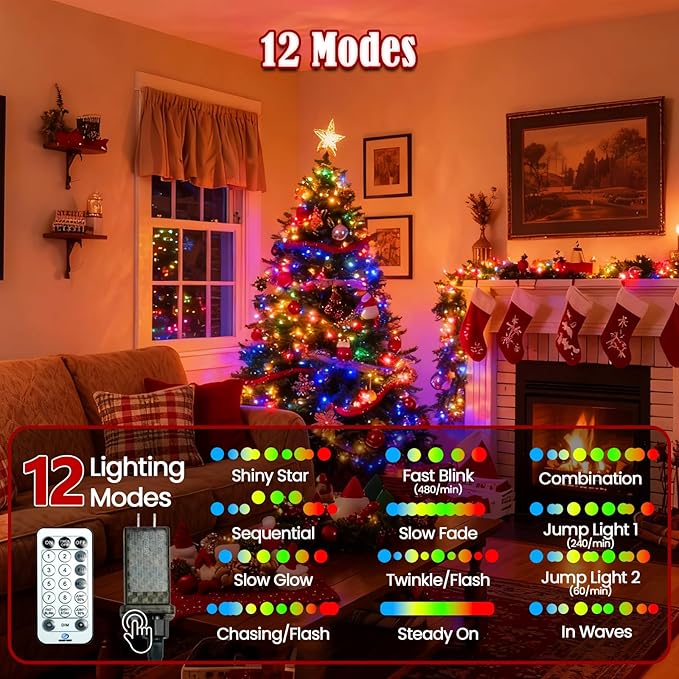 2025 New Voice Control 88ft 240LED Smart Christmas String Lights Outdoor/Indoor | String Lights with Remote, 12Modes, 7Voice Commands & Timers, Christmas Twinkle Light for Xmas Tree Decor (Multicolor)