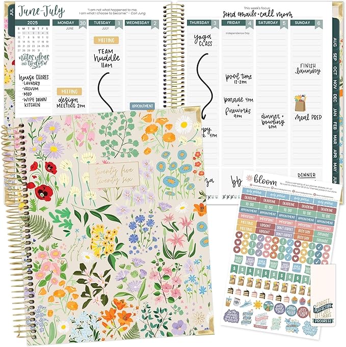 bloom daily planners 2025-2026 Hardcover Academic Year Goal & Vision Planner (July 2025 - July 2026) - Monthly & Weekly Calendar Agenda Organizer - 7.5" x 9" - Garden Party, Beige