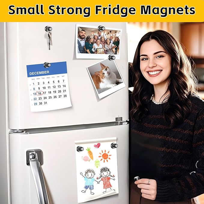 VNDUEEY 24Pcs Black Fridge Magnet Refrigerator Magnets, Magnets for Whiteboard, Small Strong Magnet for Kitchen, Office, School, Locker, Metal Decorative