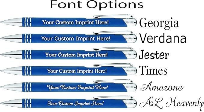 ExpressDesigns™ - Blue Ink Personalized Pens Rubberized - The Cameron - Custom Printed Name Pens - Imprinted with Logo or Message - Includes Personalization - 6 Pack (Blue)