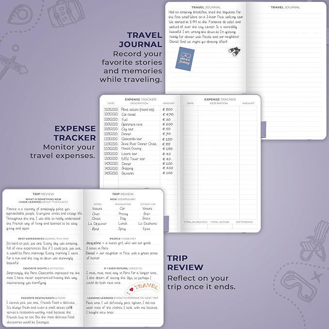 Clever Fox Travel Journal Pocket – Vacation & Road Trip Itinerary Planner Organizer & Traveling Memory Diary – Small Traveler Notebook (Lavender)