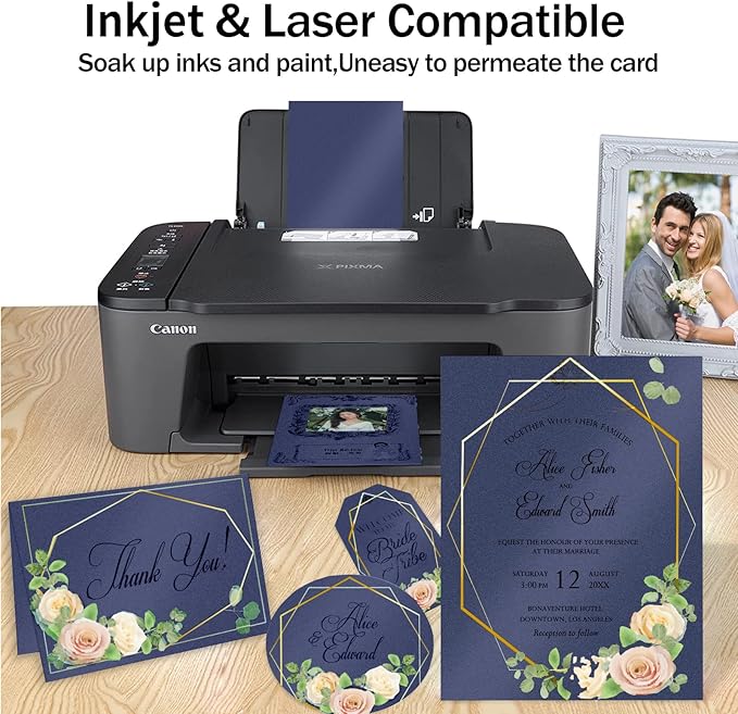 100 Sheets Navy Blue Shimmer Cardstock 8.5 x 11 Blue Paper, Goefun 80lb Card Stock Printer Paper for Christmas, Invitations, Certificates, Crafts, Wedding