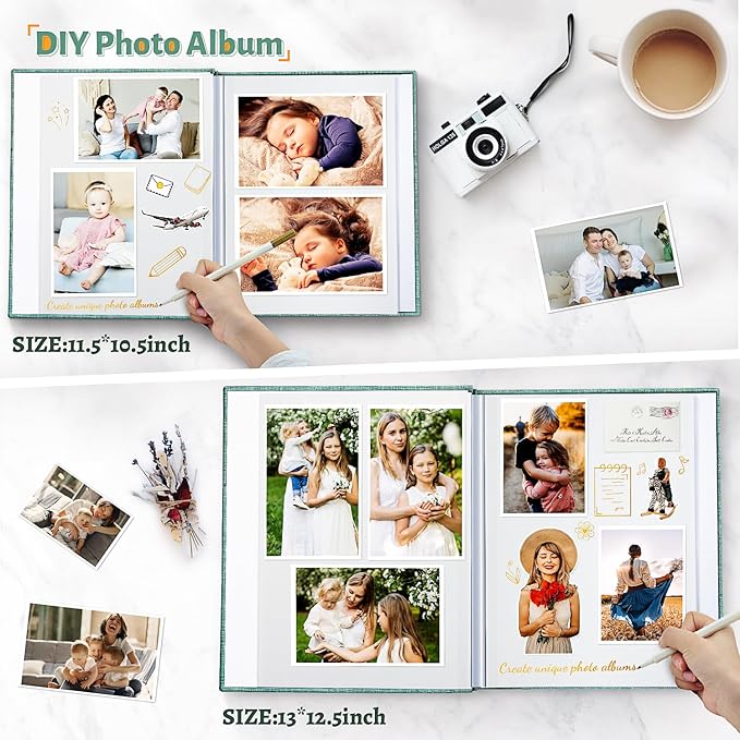 Photo Album Self Adhesive Scrapbook,60 Pages Large Photo Book for 4x6,5x7,8x10 Pictures,DIY Album for Baby Wedding Family Travel Birthday,with Metallic Pen and Scraper