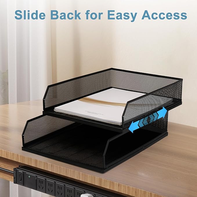 Stackable Paper Tray Organizer, Metal Mesh Wire Letter Tray, Letter Trays Organizers, Front-Load Paper Holder Storage for Office, School, Home,2 Pcs
