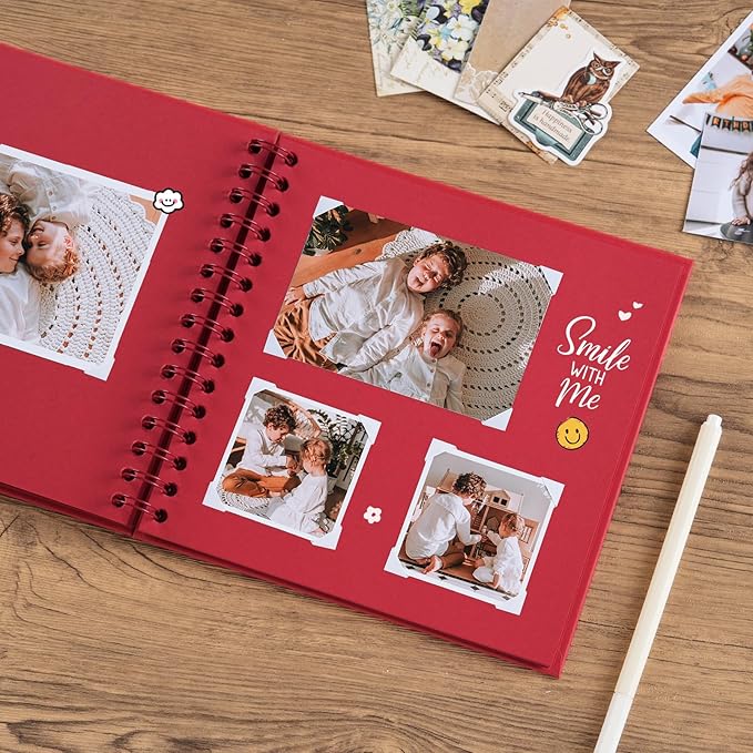 potricher 8 x 8 Inch DIY Scrapbook Album 40 Pages Hardcover Kraft Paper Scrap Book Photo Albums Memory Book for Wedding and Anniversary Family (Red, 8 Inch)