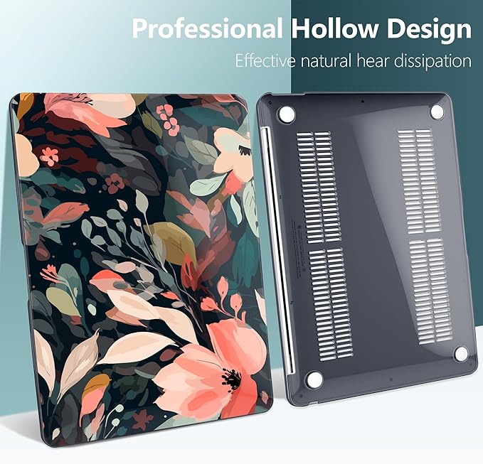 DONGKE Compatible with MacBook Air 13 inch Case 2021 2020 2019 2018 Release A2337 M1 A2179 A1932 with Retina Display & Touch ID, Plastic Hard Shell & Keyboard Cover - Painted Florals