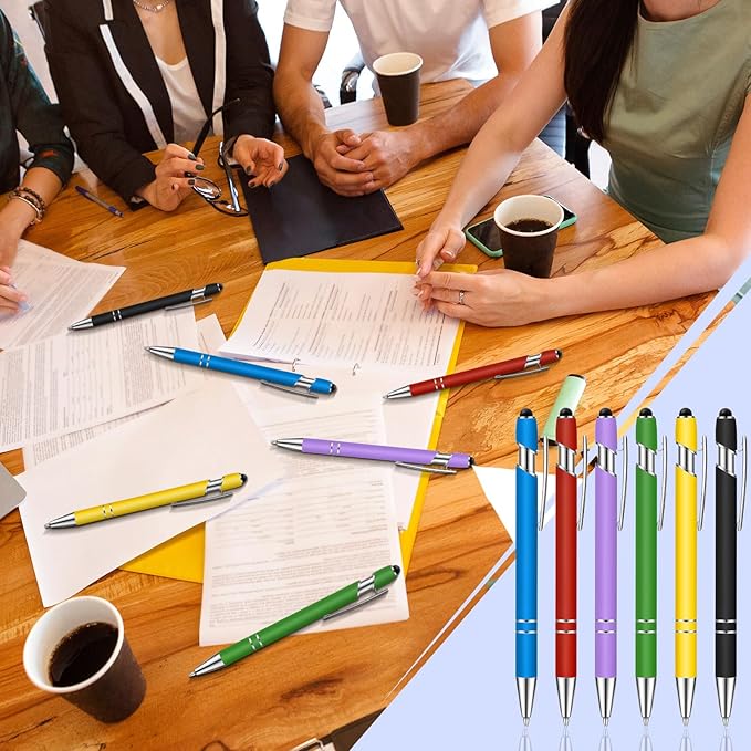 Tenare 12 Pieces Ballpoint Pen with Stylus Tip, 1.0 mm Black Ink Metal Pen 2 in 1 Stylus Pen for Touch Screens, Stylus Ballpoint Pen(Bright Color)